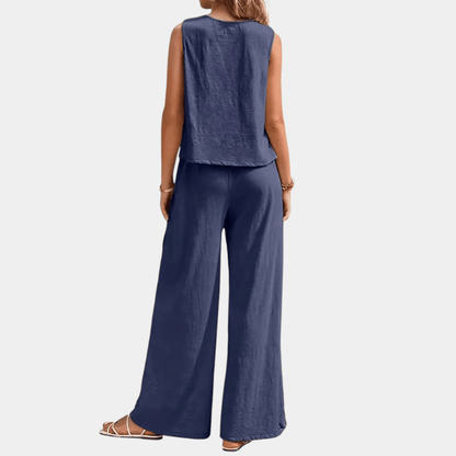 Gleame.-Gleame Set - stijlvolle mouwloze top en wijde broek van polyester