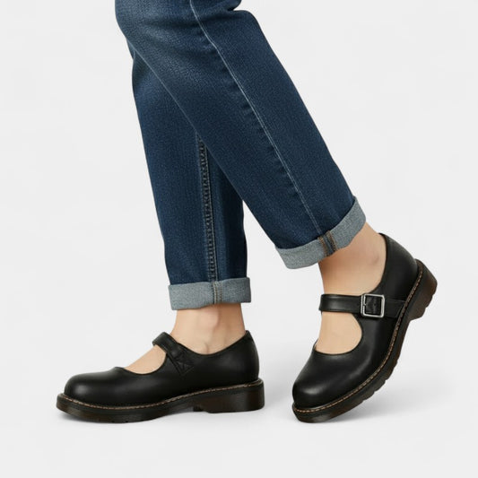 Gleame.-Instapschoen-Gleame | Dames Instapschoenen van Leer met Gespband en Platte Zool