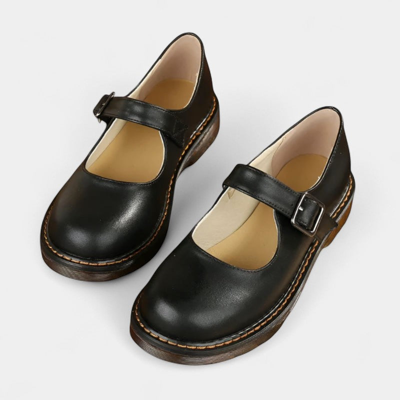 Gleame.-Instapschoen-Gleame | Dames Instapschoenen van Leer met Gespband en Platte Zool