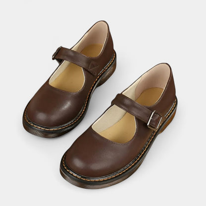 Gleame.-Instapschoen-Gleame | Dames Instapschoenen van Leer met Gespband en Platte Zool