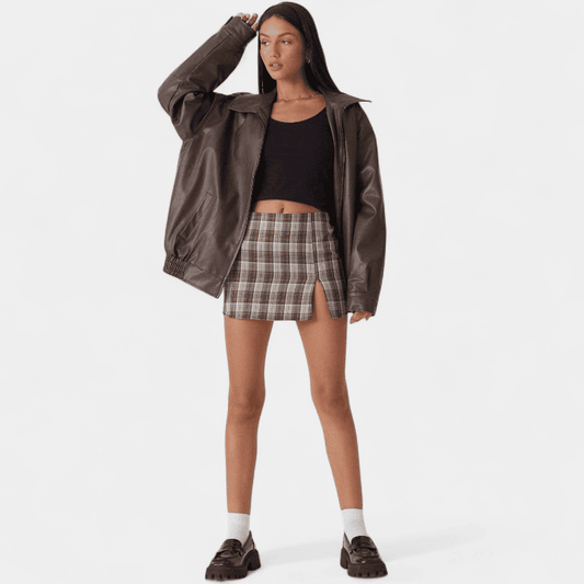 Gleame.-Jackets-Gleame Jas - Oversized leren jas met rits en elastische zoom