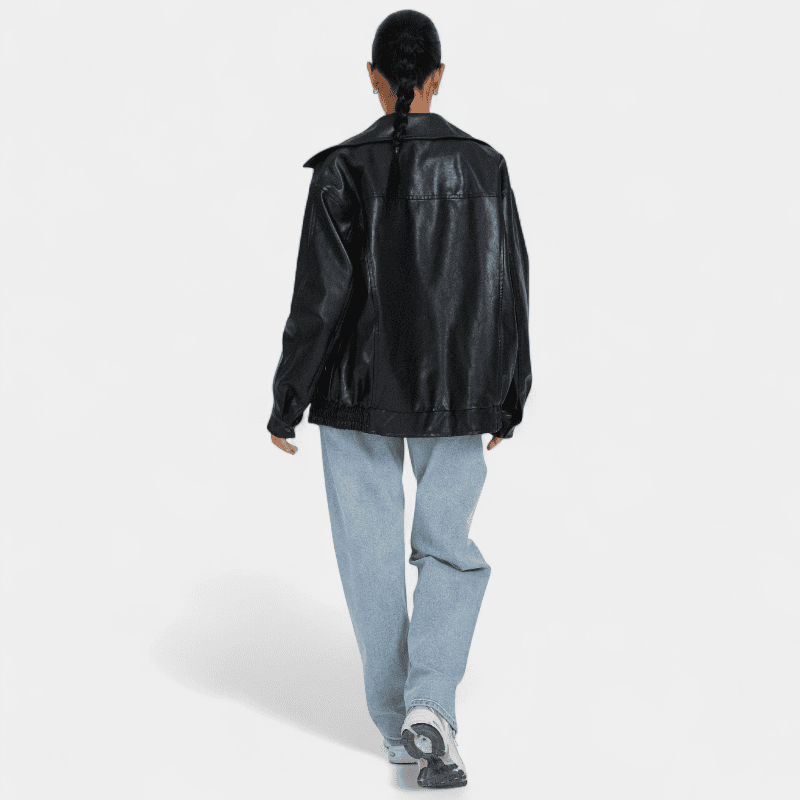 Gleame.-Jackets-Gleame Jas - Oversized leren jas met rits en elastische zoom