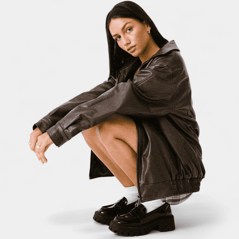 Gleame.-Jackets-Gleame Jas - Oversized leren jas met rits en elastische zoom