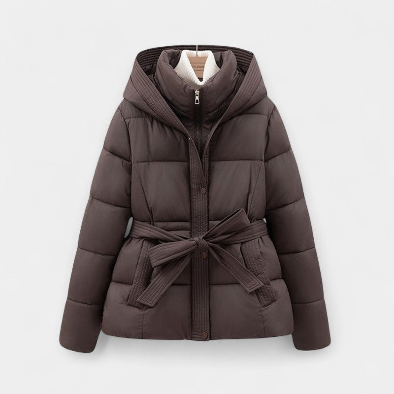 Gleame.-Jas-Gleame | Dames Gewatteerde Jas met Capuchon - Puffer Jacket met Ceintuur in de Taille