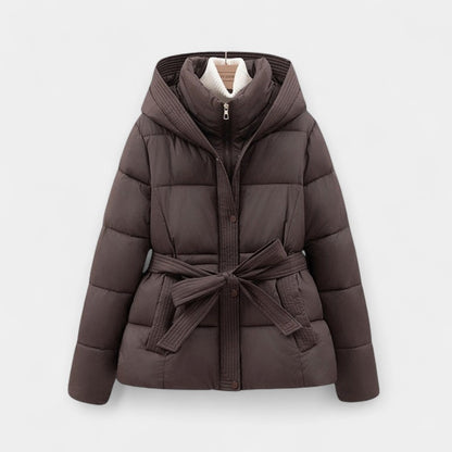 Gleame.-Jas-Gleame | Dames Gewatteerde Jas met Capuchon - Puffer Jacket met Ceintuur in de Taille