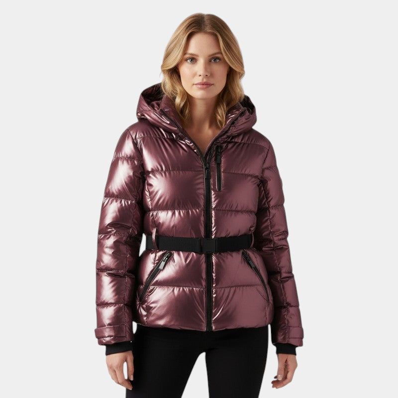 Gleame.-Jas-Gleame | Dames Gewatteerde Jas met Capuchon en Ceintuur In De Taille