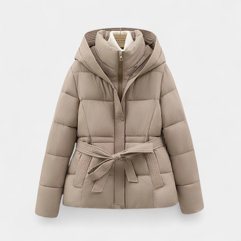 Gleame.-Jas-Gleame | Dames Gewatteerde Jas met Capuchon - Puffer Jacket met Ceintuur in de Taille