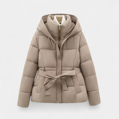 Gleame.-Jas-Gleame | Dames Gewatteerde Jas met Capuchon - Puffer Jacket met Ceintuur in de Taille