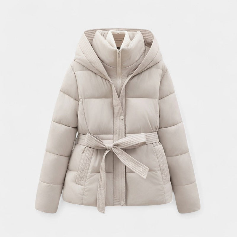 Gleame.-Jas-Gleame | Dames Gewatteerde Jas met Capuchon - Puffer Jacket met Ceintuur in de Taille