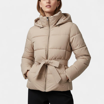 Gleame.-Jas-Gleame | Dames Gewatteerde Jas met Capuchon - Puffer Jacket met Ceintuur in de Taille