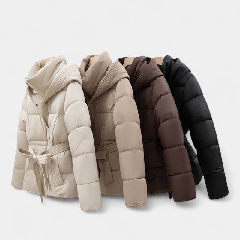 Gleame.-Jas-Gleame | Dames Gewatteerde Jas met Capuchon - Puffer Jacket met Ceintuur in de Taille