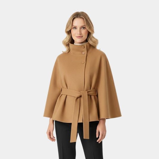 Gleame.-Jas-Gleame | Dames Jas met Cape-Mouwen en Cape met Ceintuur en Hoge Kraag