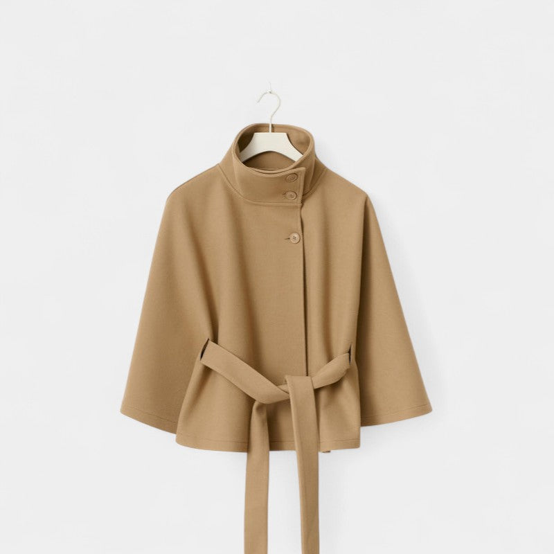 Gleame.-Jas-Gleame | Dames Jas met Cape-Mouwen en Cape met Ceintuur en Hoge Kraag