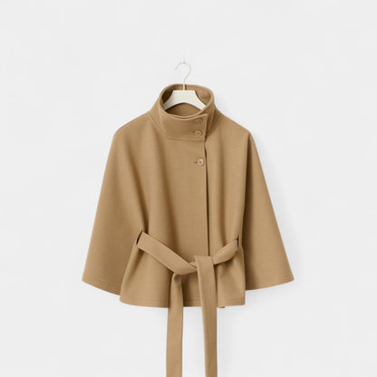 Gleame.-Jas-Gleame | Dames Jas met Cape-Mouwen en Cape met Ceintuur en Hoge Kraag