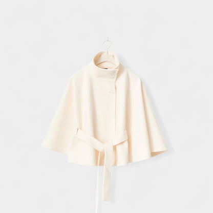 Gleame.-Jas-Gleame | Dames Jas met Cape-Mouwen en Cape met Ceintuur en Hoge Kraag