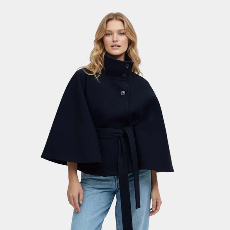 Gleame.-Jas-Gleame | Dames Jas met Cape-Mouwen en Cape met Ceintuur en Hoge Kraag
