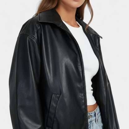 Gleame.-Jas-Gleame | Dames Oversized Jas van met Ritssluiting en Ruime Pasvorm Bomberstijl