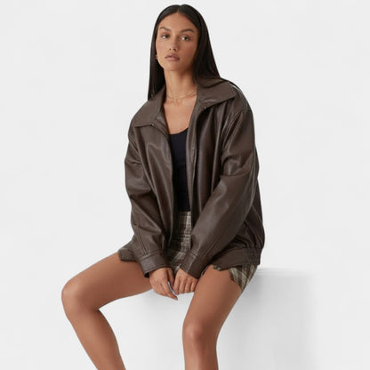 Gleame.-Jas-Gleame | Dames Oversized Jas van met Ritssluiting en Ruime Pasvorm Bomberstijl