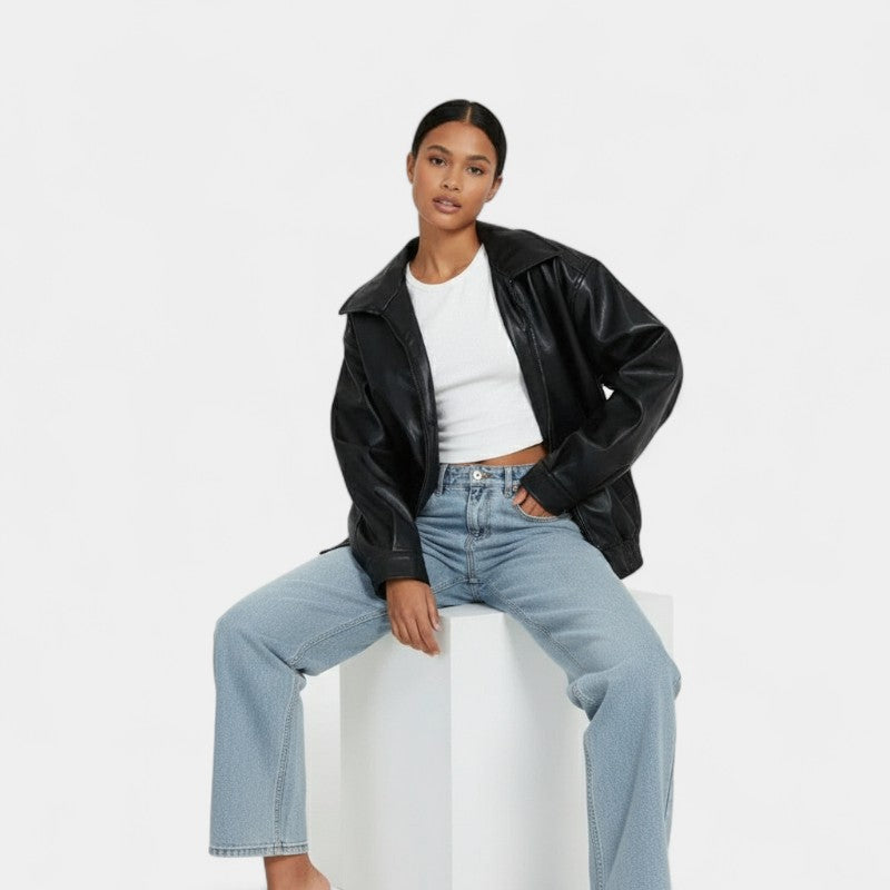 Gleame.-Jas-Gleame | Dames Oversized Jas van met Ritssluiting en Ruime Pasvorm Bomberstijl