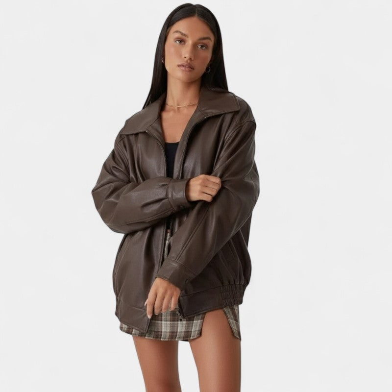 Gleame.-Jas-Gleame | Dames Oversized Jas van met Ritssluiting en Ruime Pasvorm Bomberstijl