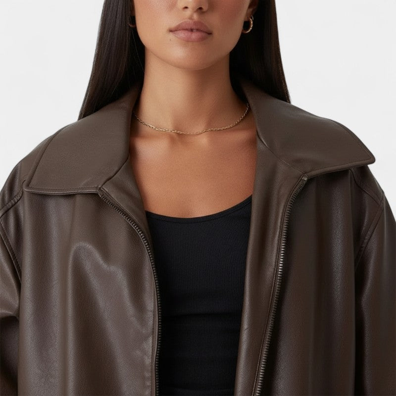 Gleame.-Jas-Gleame | Dames Oversized Jas van met Ritssluiting en Ruime Pasvorm Bomberstijl