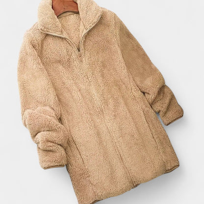 Gleame.-Jas-Gleame | Dames Teddy Jas – Warme Lange Teddymantel met Hoge Kraag