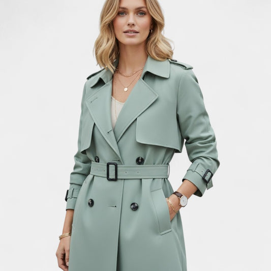 Gleame.-Jas-Gleame | Dames Trenchcoat met Dubbele Knoopsluiting en Ceintuur in de Taille
