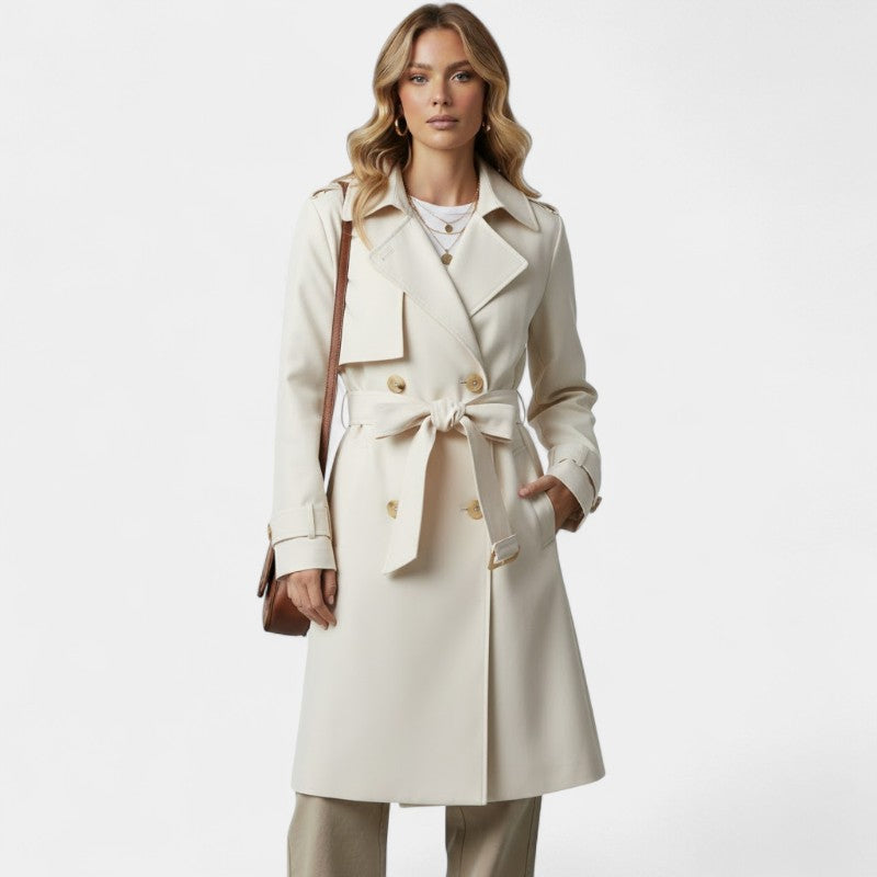Gleame.-Jas-Gleame | Dames Trenchcoat met Knoopsluiting en Ceintuur in de Taille