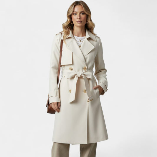 Gleame.-Jas-Gleame | Dames Trenchcoat met Knoopsluiting en Ceintuur in de Taille