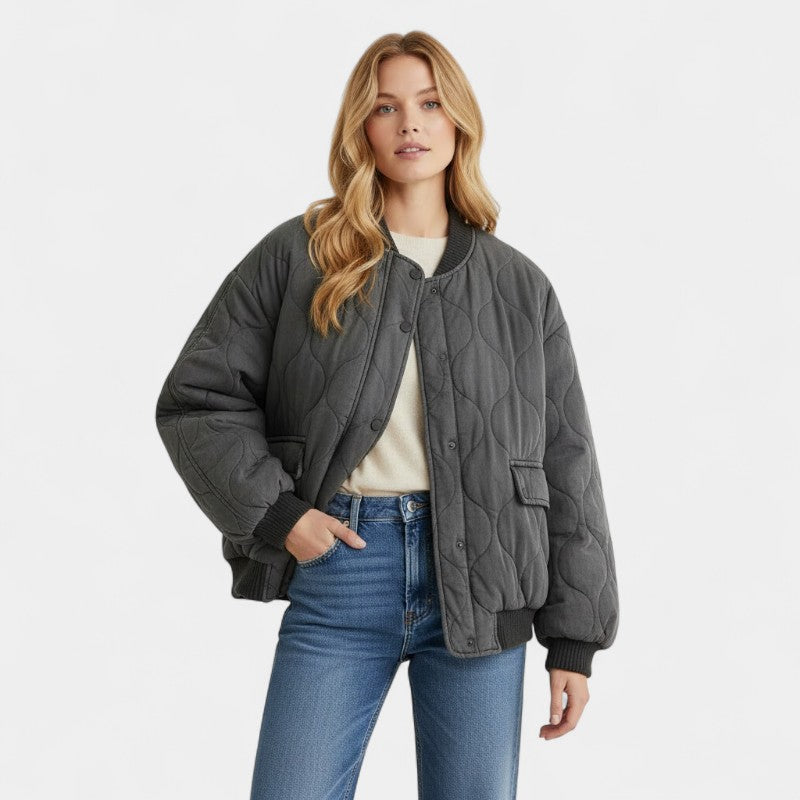 Gleame.-Jas-Gleame | Dames gewatteerde bomberjas met drukknopen en ruime pasvorm