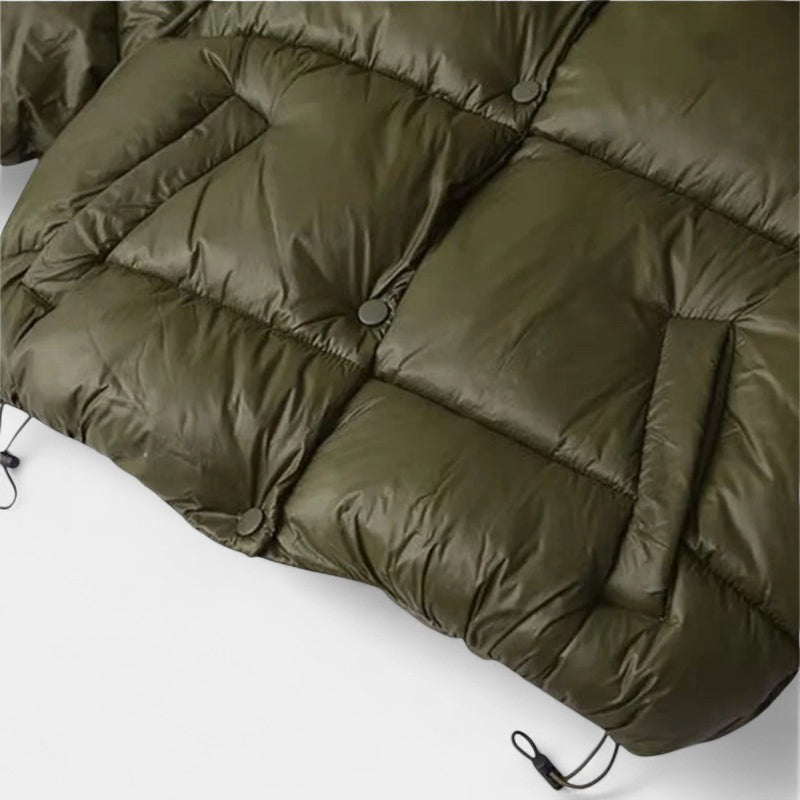 Gleame.-Jas-Gleame | Dames gewatteerde jas met capuchon en korte lengte