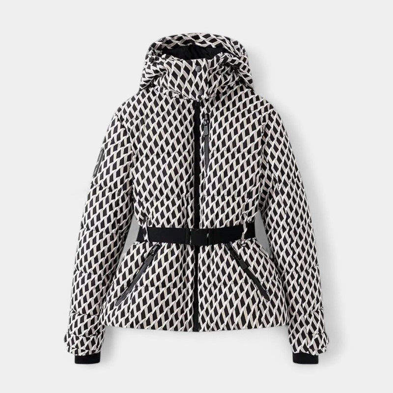 Gleame.-Jas-Gleame | Dames gewatteerde jas met capuchon en ceintuur in de taille