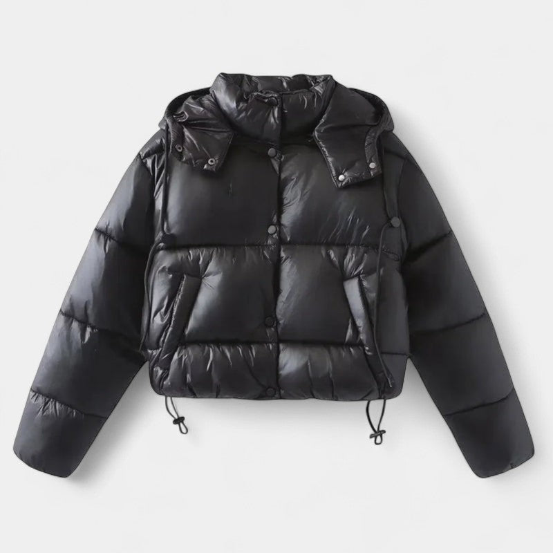 Gleame.-Jas-Gleame | Dames gewatteerde jas met capuchon en korte lengte