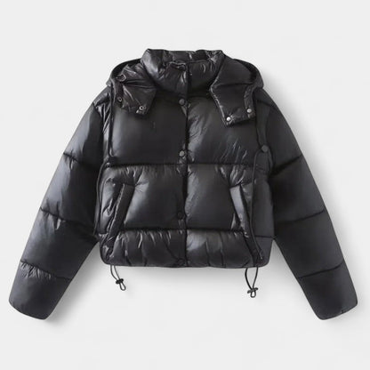 Gleame.-Jas-Gleame | Dames gewatteerde jas met capuchon en korte lengte