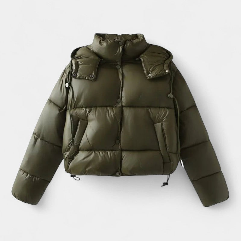 Gleame.-Jas-Gleame | Dames gewatteerde jas met capuchon en korte lengte