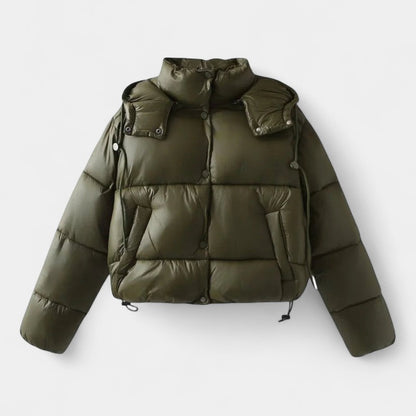 Gleame.-Jas-Gleame | Dames gewatteerde jas met capuchon en korte lengte