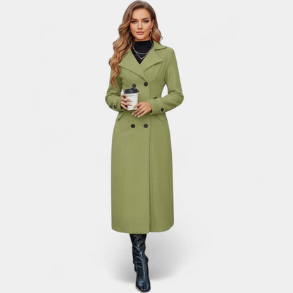 Gleame.-Jas-Gleame | Dames lange mantel met knoopsluiting en reverskraag