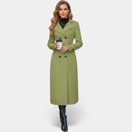 Gleame.-Jas-Gleame | Dames lange mantel met knoopsluiting en reverskraag