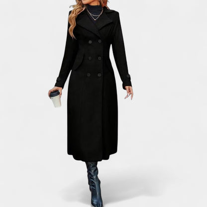 Gleame.-Jas-Gleame | Dames lange mantel met knoopsluiting en reverskraag