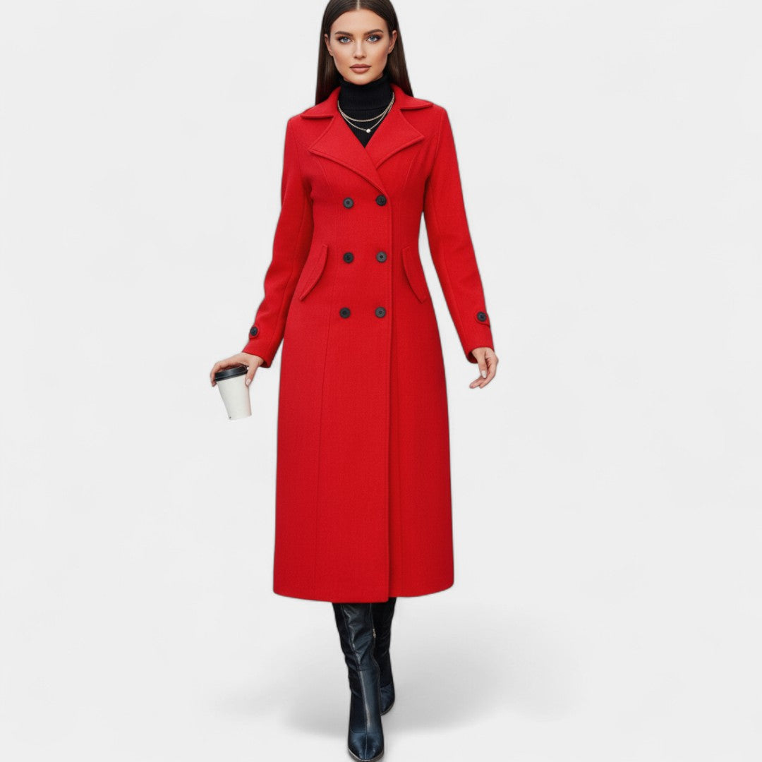 Gleame.-Jas-Gleame | Dames lange mantel met knoopsluiting en reverskraag