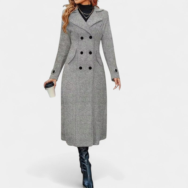 Gleame.-Jas-Gleame | Dames lange mantel met knoopsluiting en reverskraag