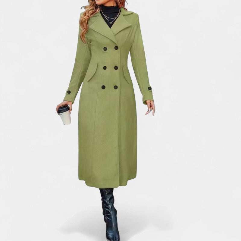 Gleame.-Jas-Gleame | Dames lange mantel met knoopsluiting en reverskraag