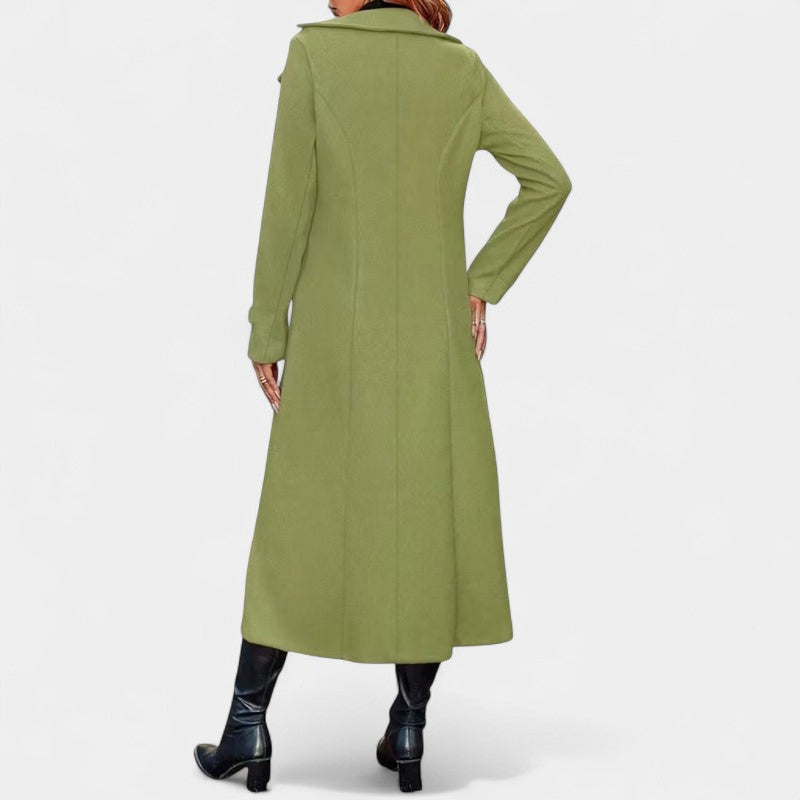 Gleame.-Jas-Gleame | Dames lange mantel met knoopsluiting en reverskraag