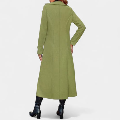 Gleame.-Jas-Gleame | Dames lange mantel met knoopsluiting en reverskraag