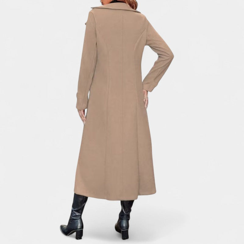 Gleame.-Jas-Gleame | Dames lange mantel met knoopsluiting en reverskraag