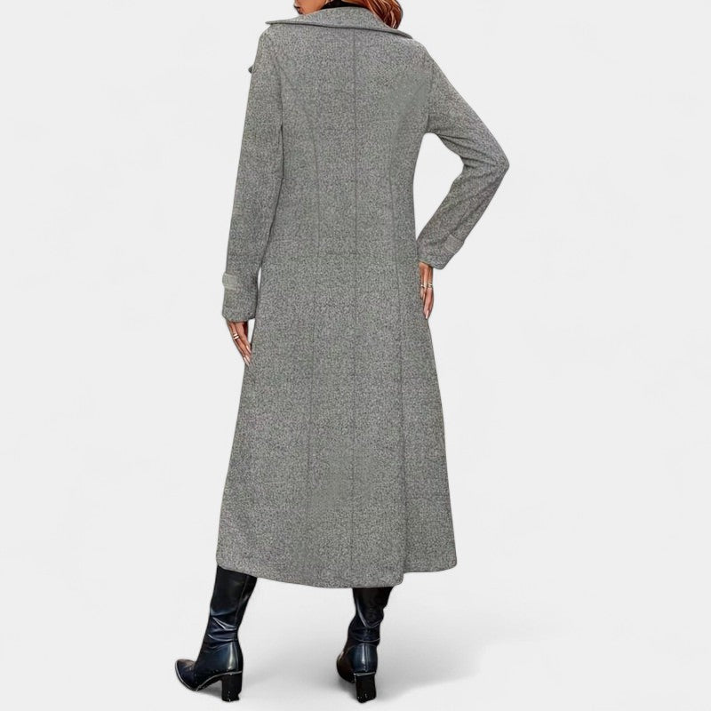 Gleame.-Jas-Gleame | Dames lange mantel met knoopsluiting en reverskraag