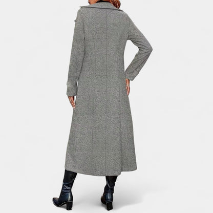 Gleame.-Jas-Gleame | Dames lange mantel met knoopsluiting en reverskraag