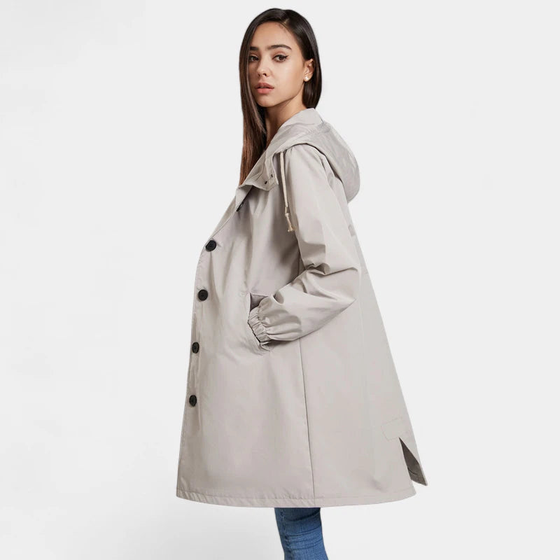 Gleame.-Jassen-Gleame Dames Jas - Waterdichte regenjas met capuchon en knoopsluiting