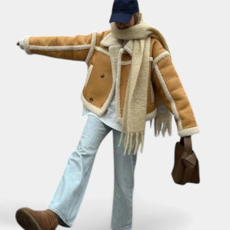 Gleame.-Jassen-Gleame Dames jas - Korte oversized jas met sherpa voering