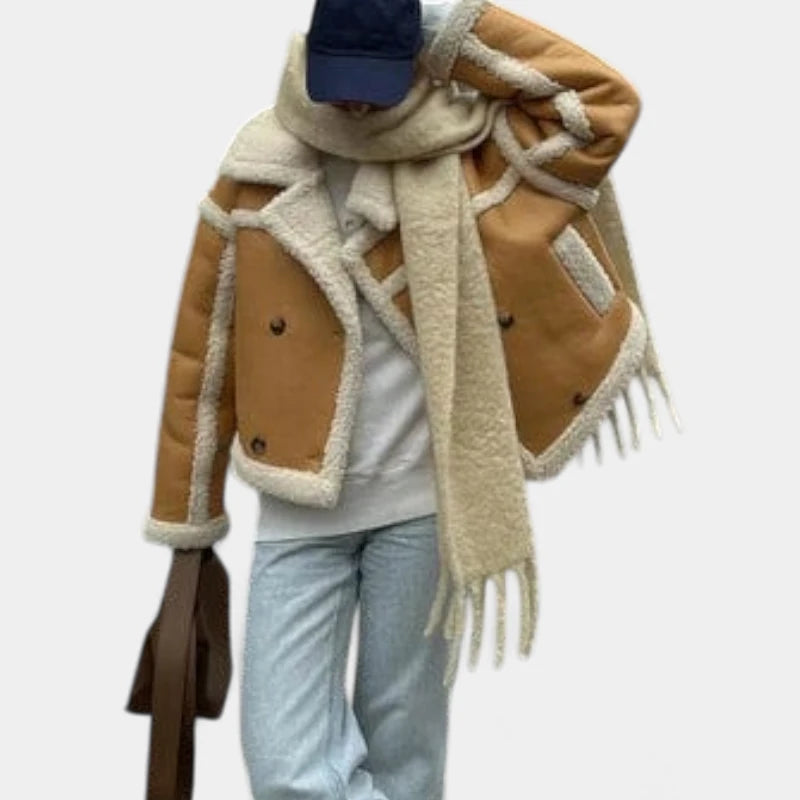 Gleame.-Jassen-Gleame Dames jas - Korte oversized jas met sherpa voering